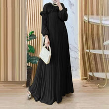 Load image into Gallery viewer, Black Spring Maxi Dress, Muslim Abaya Hijab Dress, Women Elegant Long Sleeve Pleated Party Sundress Casual Kaftan
