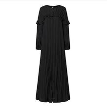 Load image into Gallery viewer, Black Spring Maxi Dress, Muslim Abaya Hijab Dress, Women Elegant Long Sleeve Pleated Party Sundress Casual Kaftan

