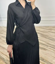 Load image into Gallery viewer, Black Modest Fashion Two Piece Outfits Muslim Women Irregular Design Shirts Lace Up Suits Spring Summer Women&#39;s Set With Skirt
