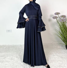Load image into Gallery viewer, Blue Eid Abaya Muslim Women Modest 3 Piece Set Dresses Sashes Scarf Vestidos Jalabiya Kaftan Arab Long Robe Ramadan abaya
