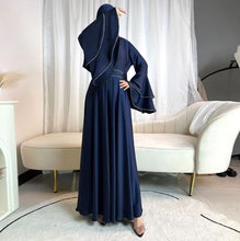 Load image into Gallery viewer, Blue Eid Abaya Muslim Women Modest 3 Piece Set Dresses Sashes Scarf Vestidos Jalabiya Kaftan Arab Long Robe Ramadan abaya
