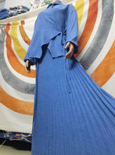 Load image into Gallery viewer, Blue Modest Fashion Two Piece Outfits Muslim Women Irregular Design Shirts Lace Up Suits Spring Summer Women&#39;s Set With Skirt
