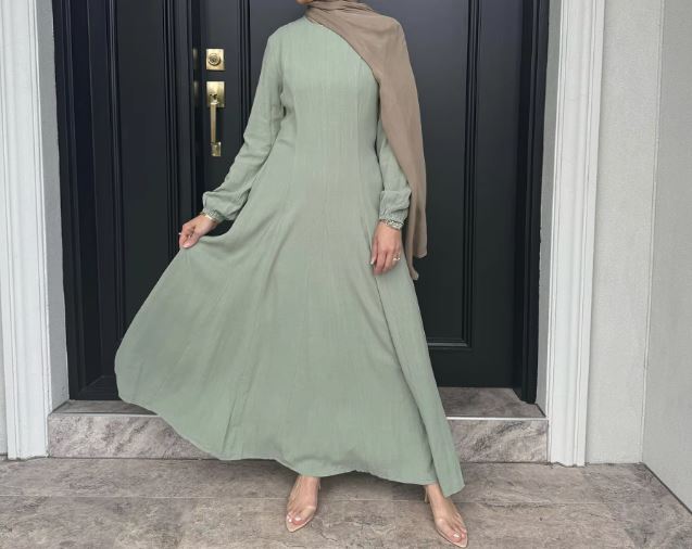 Light Green Muslim Women Abaya Dress, Solid Slim Jalabiya Eid & Ramadan Collection, Morocco Islam Vestidos Largos Arab Long Robe, Abaya Kaftan