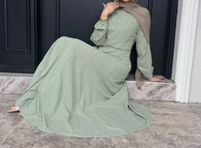 Load image into Gallery viewer, Light Green Muslim Women Abaya Dress, Solid Slim Jalabiya Eid &amp; Ramadan Collection, Morocco Islam Vestidos Largos Arab Long Robe, Abaya Kaftan

