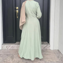 Load image into Gallery viewer, Light Green Muslim Women Abaya Dress, Solid Slim Jalabiya Eid &amp; Ramadan Collection, Morocco Islam Vestidos Largos Arab Long Robe, Abaya Kaftan

