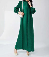 Load image into Gallery viewer, Long Green Pleated Dress With Ruffles Sleeves Loose Solid Color Stitching Female Party Clothing Summer New Clothes
