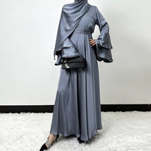 Load image into Gallery viewer, Gray Eid Abaya Muslim Women Modest 3 Piece Set Dresses Sashes Scarf Vestidos Jalabiya Kaftan Arab Long Robe Ramadan abaya
