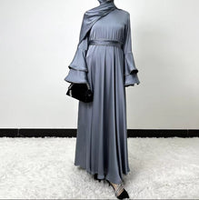 Load image into Gallery viewer, Gray Eid Abaya Muslim Women Modest 3 Piece Set Dresses Sashes Scarf Vestidos Jalabiya Kaftan Arab Long Robe Ramadan abaya
