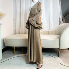 Load image into Gallery viewer, Khaki Eid Abaya Muslim Women Modest 3 Piece Set Dresses Sashes Scarf Vestidos Jalabiya Kaftan Arab Long Robe Ramadan abaya
