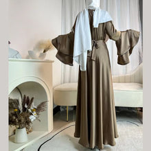 Load image into Gallery viewer, Khaki Eid Abaya Muslim Women Modest 3 Piece Set Dresses Sashes Scarf Vestidos Jalabiya Kaftan Arab Long Robe Ramadan abaya
