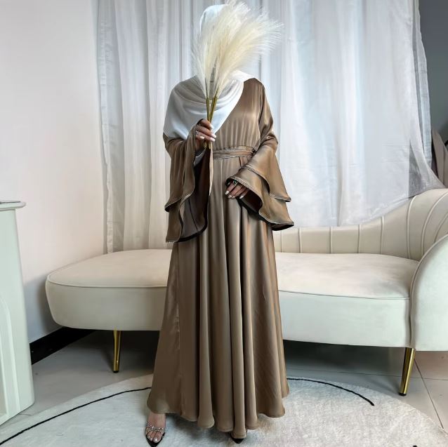 Khaki Eid Abaya Muslim Women Modest 3 Piece Set Dresses Sashes Scarf Vestidos Jalabiya Kaftan Arab Long Robe Ramadan abaya
