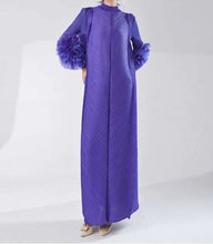 Load image into Gallery viewer, Long Purple Pleated Dress With Ruffles Sleeves Loose Solid Color Stitching Female Party Clothing Summer New Clothes
