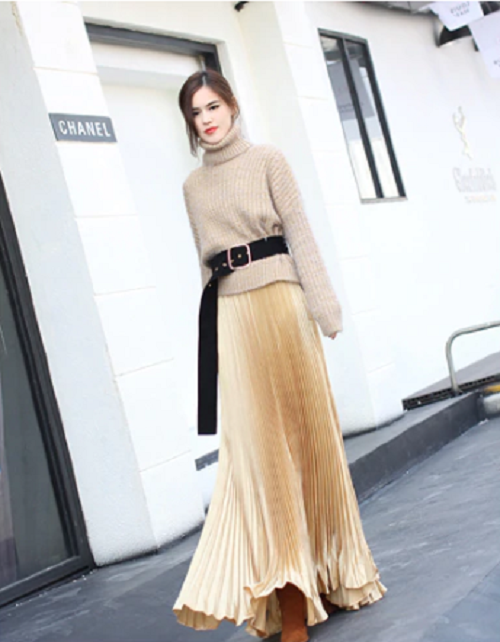 High Waist Pleated Maxi Skirt