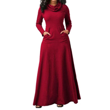 Load image into Gallery viewer, Elegant Maxi Dress High Collar Red
