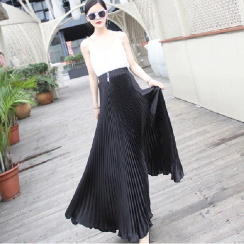 High Waist Pleated Skirt Black
